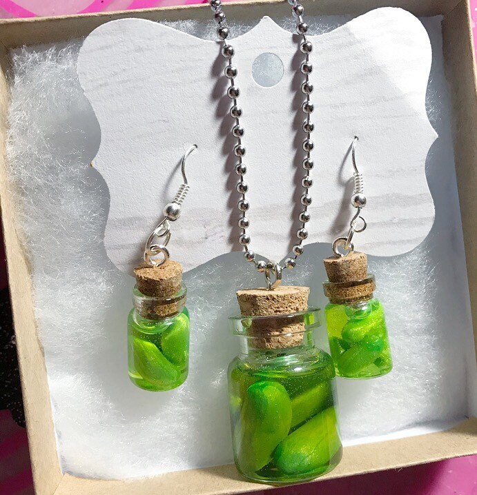 Pickle Necklace Pickle Jar Pickle Jewelry Polymer Clay Pickle