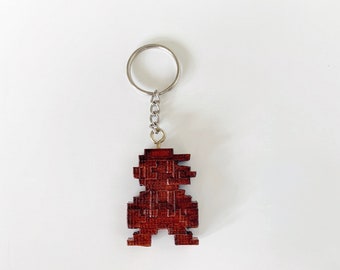 3D Printed Wood 8 Bit Super Mario Keychain