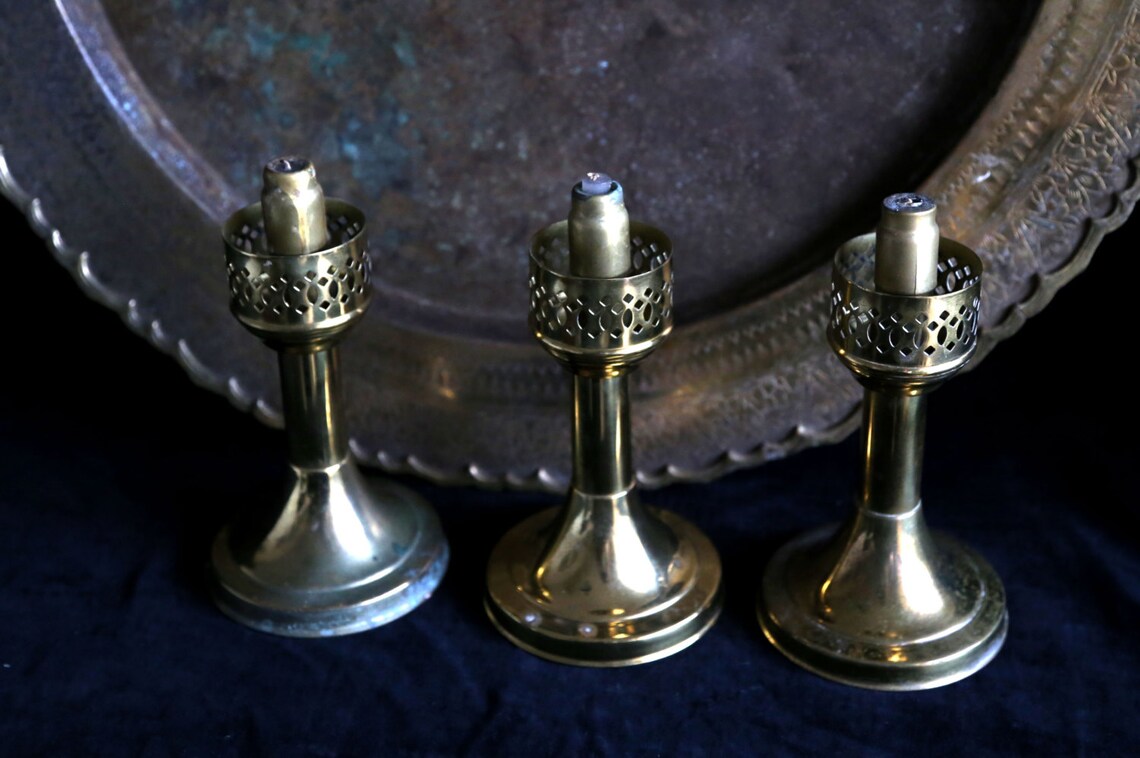 3x Vintage style brass 'Mason' constant flame candle Etsy