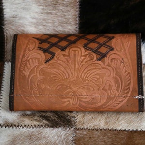 Vintage Embossed Tan leather wallet