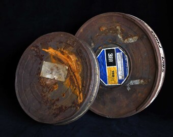 Rustic worn vintage metal Eastman Kodak  Co. Rochester NY, USA & 3M reel tins.