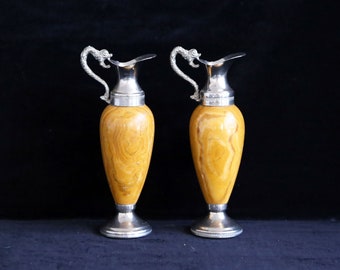 Vintage small Onyx & silver serpent single stem vases