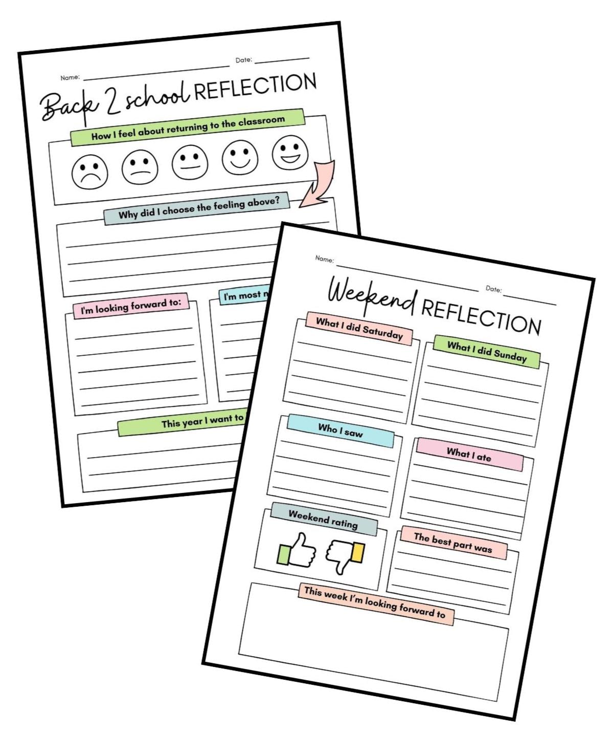 Back to School Reflection Sheet & Weekend Journal | Printable Kids ...