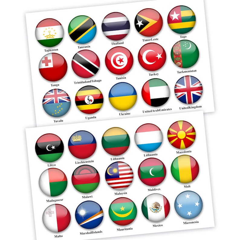 Flag 197 Countries of the World Flags Map Art Etsy