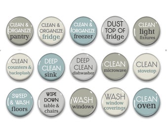 Spring Cleaning Chore Magnets - Family Command Center - Livingroom Chores - Bathroom Chores - Bedroom Chores - Kitchen Chores - Adult Chores