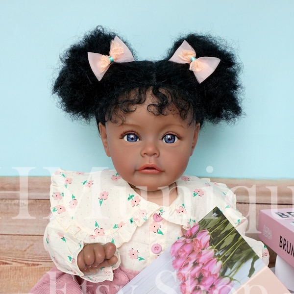 Reborn Babies Girl Black Toy For Girls In Dark Skin African American Toddler Doll Black Rooted Long Curly Hair Realistic Doll Girl Gift