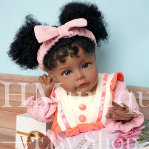 Reborn Baby Dolls Girl Black Toy For Girls In Dark Skin African American Reborn Toddler Doll Rooted Long Curly Hair Realistic Doll Girl Gift