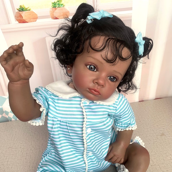 Reborn Baby Dolls African American Handmade High Quality 3D Skin Toddler Reborn Doll Bebe 24inch Cloth Body Realistic Doll Girl Gifts