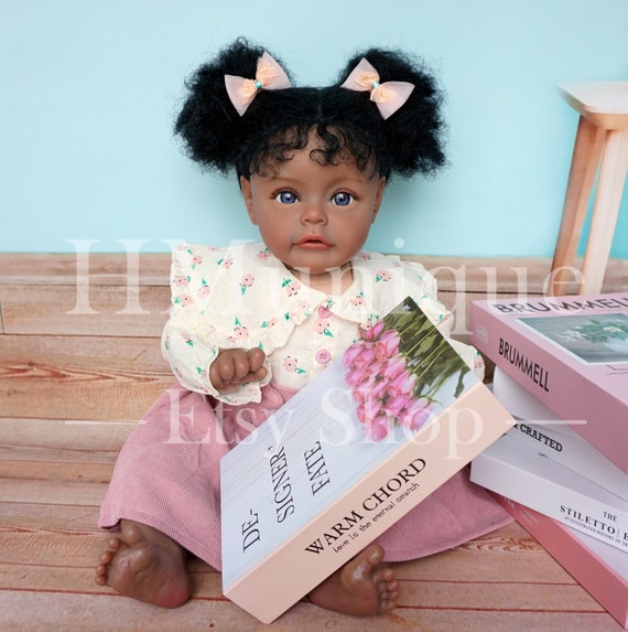 Reborn Babies Girl Black Toy for Girls in Dark Skin African American  Toddler Doll Black Rooted Long Curly Hair Realistic Doll Girl Gift 