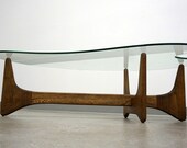 Mid Century Sculpted Wood Base Biomorphic Coffee Table by Adrian Pearsall for Craft Associates