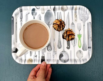 Serving/Tea Tray with Cutlery Illustration - Perfect for your Kitchen