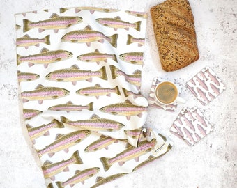 Rainbow Trout Tea Towel - Coastal Kitchen Decor - Made in the UK - 100% Cotton