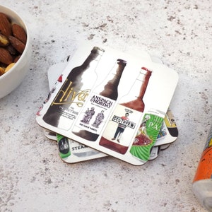 Craft Beer Coaster Set of 4 - Illustrated London Brewed Beers - Perfect Gift for Beer Lovers - Unique Bar Decor - Made in UK