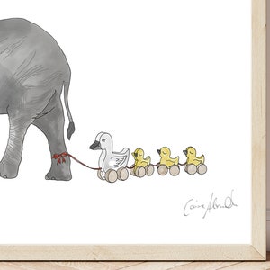 Elephant with Ducks Print Perfect for a loved one, children's room or nursery Limited Edition Print Large Statement Print A3 image 2