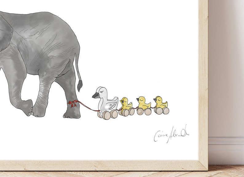 Elephant with Ducks Print Perfect for a loved one, children's room or nursery Limited Edition Print Large Statement Print A3 image 2