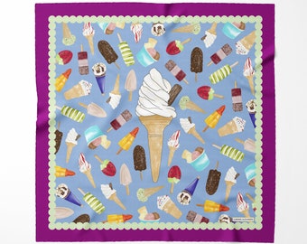 Ice Cream Square Silk Scarf - 100% Luxurious Silk Scarf - British Made