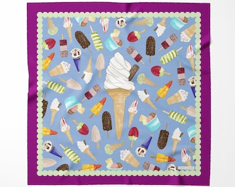 Ice Cream Square Silk Scarf - 100% Luxurious British Made Silk - Colourful & Stylish Accessory - Perfect Gift For Her!