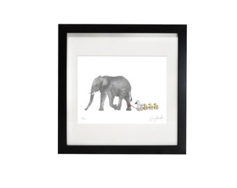 Elephant with Ducks Print - Perfect for a loved one, children's room or nursery - Limited Edition Print