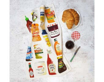 The Store Cupboard Tea Towel - Illustrated with Condiments - Perfect for your Kitchen - Gift idea