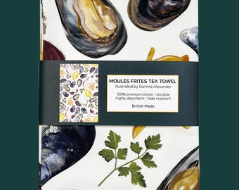 Paño de cocina Moules Frites: decoración náutica para la cocina, hecho en el Reino Unido