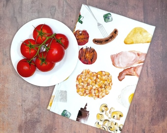 Full English Breakfast Tea Towel: Whimsical UK Kitchen Decor