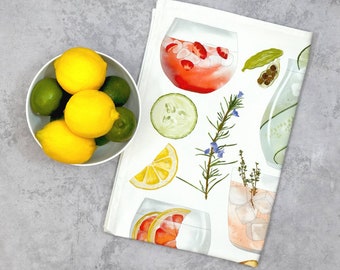 G&T Tea Towel - Illustrated with Gin - Perfect for your Kitchen or for a Gin Lover