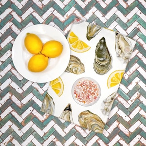 Oyster Tea Towel - Perfect for Your Kitchen - Made in the UK - 100% Cotton - Nautical Kitchen Decor - Perfect Gift for Seafood Lovers