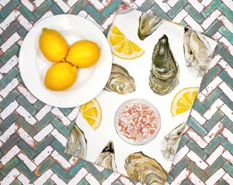 Oyster Illustration Tea Towel: Nautical Kitchen Decor, Made in UK
