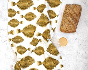 Plaice Tea Towel - Watercolour illustration - Perfect for your Kitchen - Made in the UK