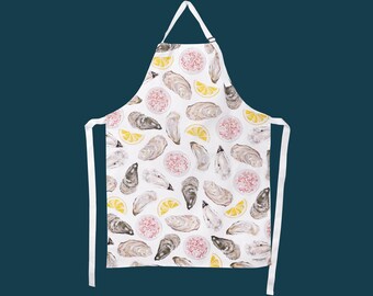 Oyster Apron - 100% Cotton - Perfect for Homecooks, Homebakers & Seafood Lovers - Made in the UK - Stylish Kitchen Accessory