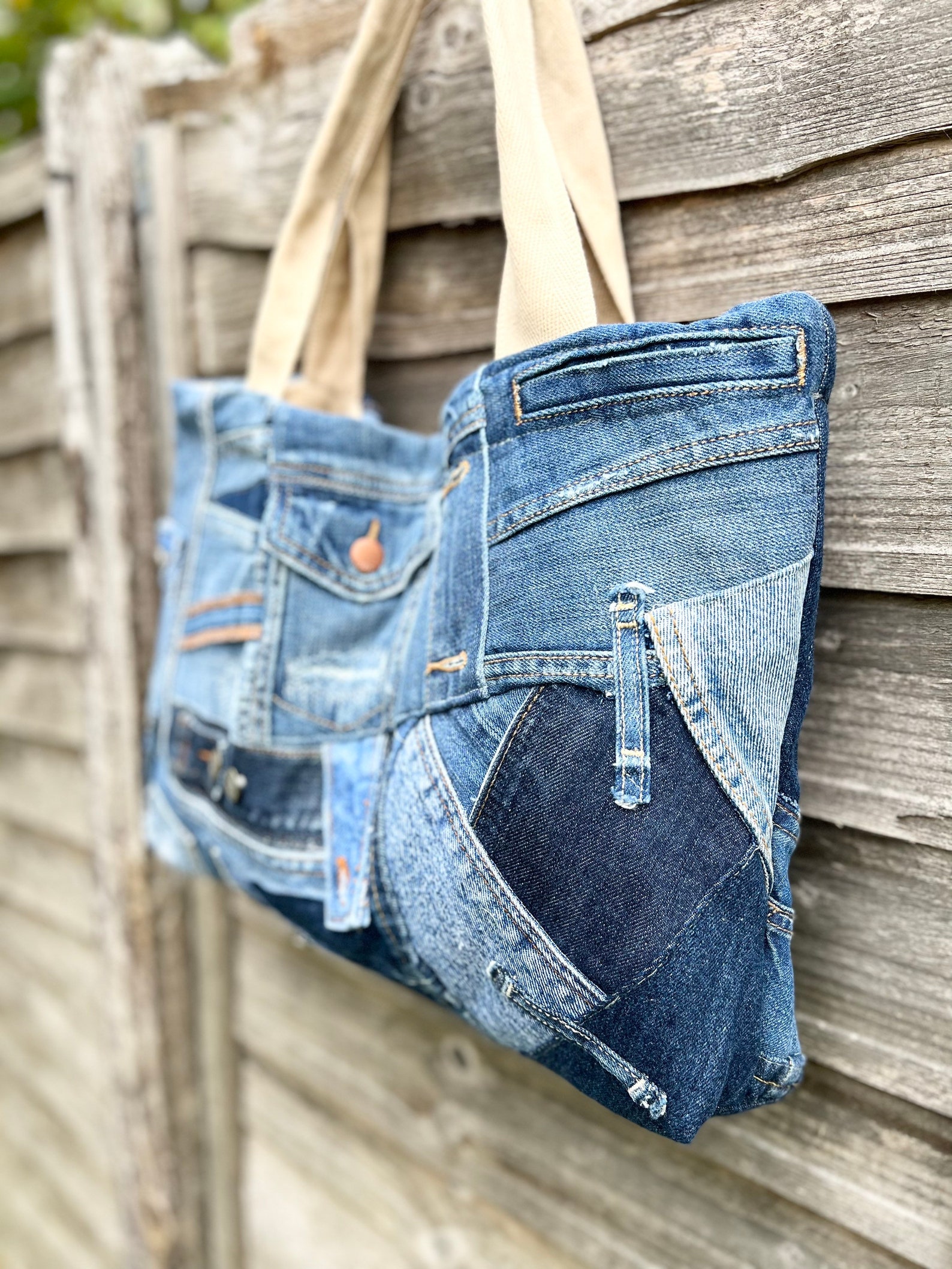 PATTERNED BOTH Sides Shoulder Bag/ Blue Denim Bag/ Vintage - Etsy