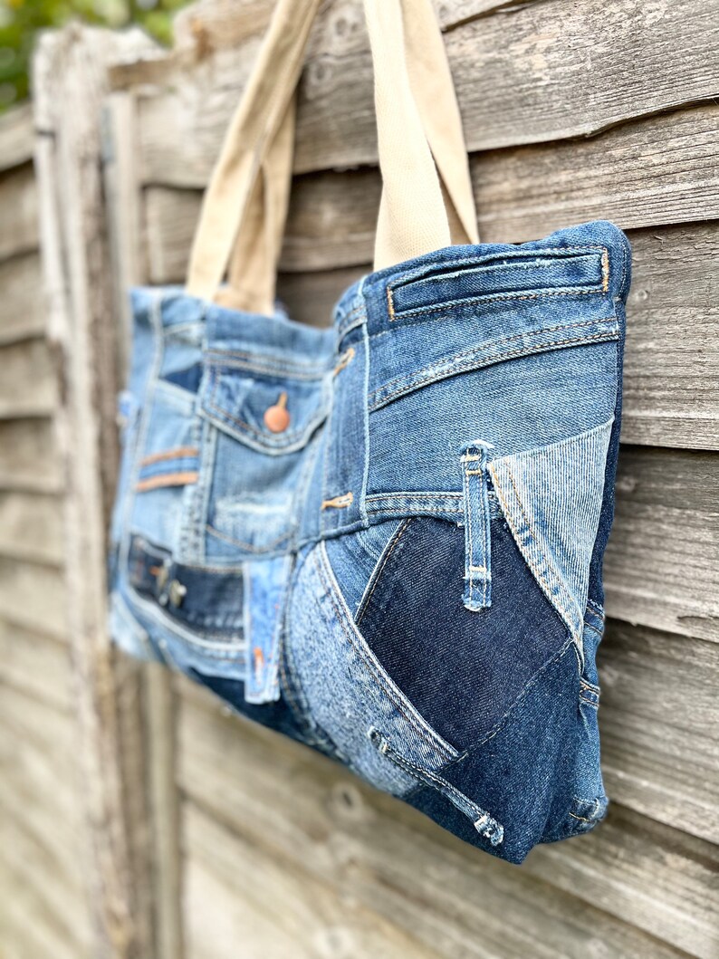 PATTERNED BOTH Sides Shoulder Bag/ Blue Denim Bag/ Vintage - Etsy