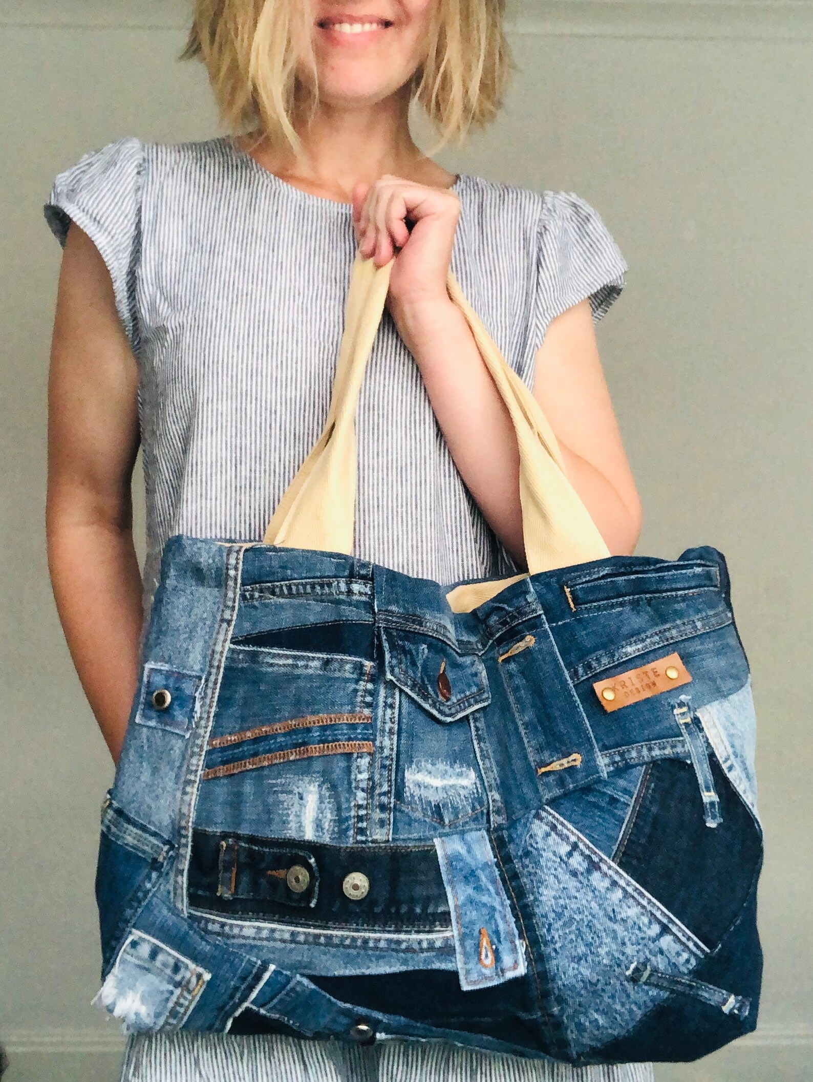 PATTERNED BOTH Sides Shoulder Bag/ Blue Denim Bag/ Vintage Denim/ Jeans ...