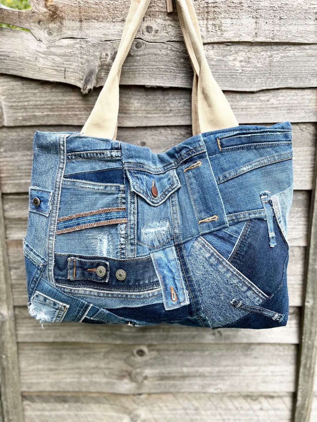 PATTERNED BOTH Sides Shoulder Bag/ Blue Denim Bag/ Vintage Denim/ Jeans ...