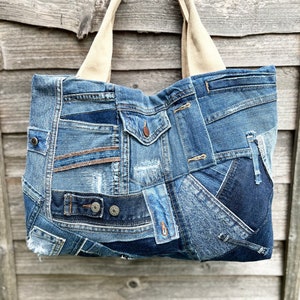 PATTERNED BOTH Sides Shoulder Bag/ Blue Denim Bag/ Vintage Denim/ Jeans ...