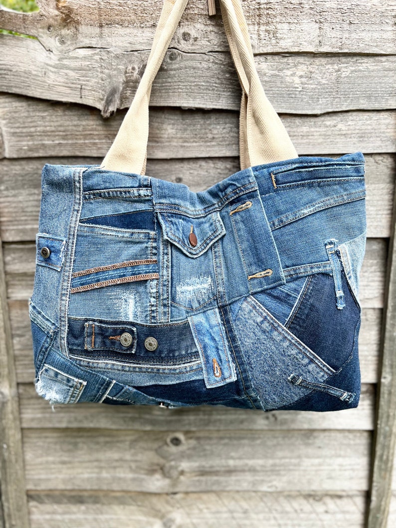 PATTERNED BOTH Sides Shoulder Bag/ Blue Denim Bag/ Vintage - Etsy