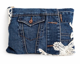 Upcycled Denim Lace Clutch