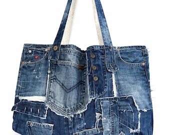 Upcycled Denim Patchwork Tote Bag