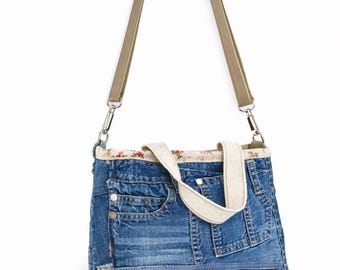 Upcycled Denim Crossbody Tote Bag