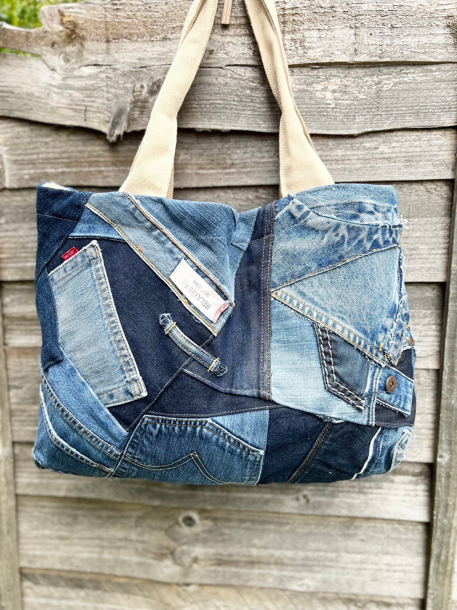 PATTERNED BOTH Sides Shoulder Bag/ Blue Denim Bag/ Vintage Denim/ Jeans ...