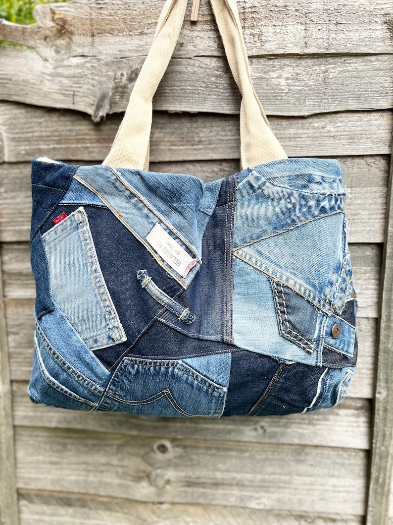 PATTERNED BOTH Sides Shoulder Bag/ Blue Denim Bag/ Vintage - Etsy