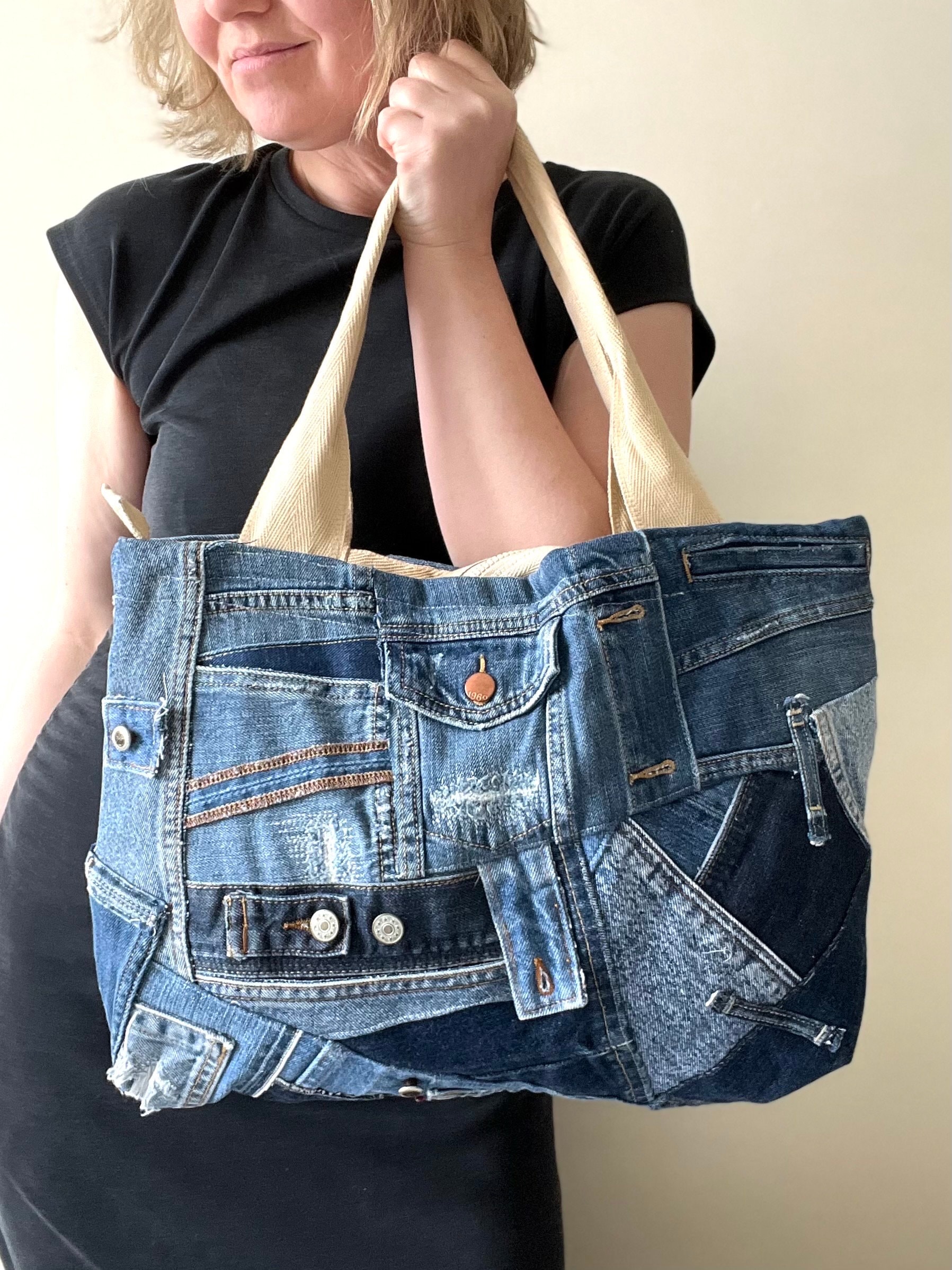 PATTERNED BOTH Sides Shoulder Bag/ Blue Denim Bag/ Vintage PATTERNED BOTH Sides Shoulder Bag/ Blue Denim Bag/ Vintage