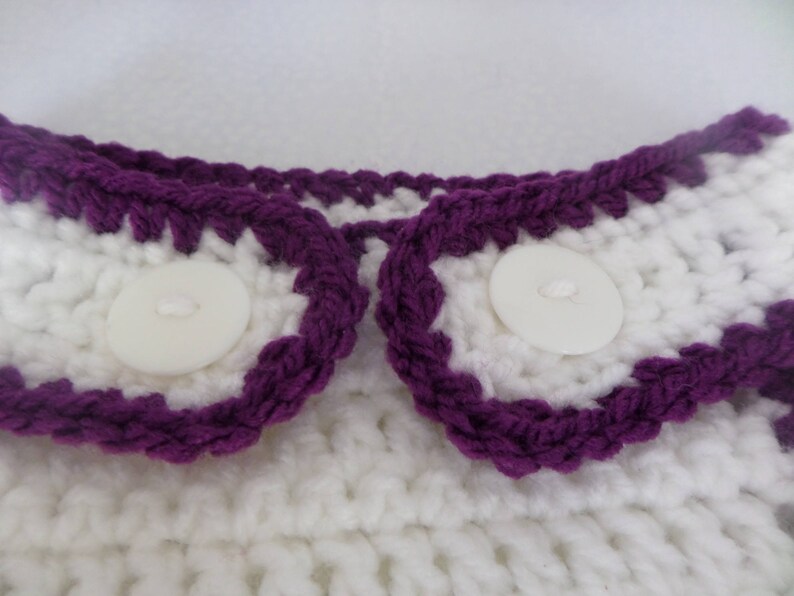 hat with frilly flower hand crochet set 0 to 6 months Baby photo prop worsted weight yarn nappy cover MRH069 white and purple