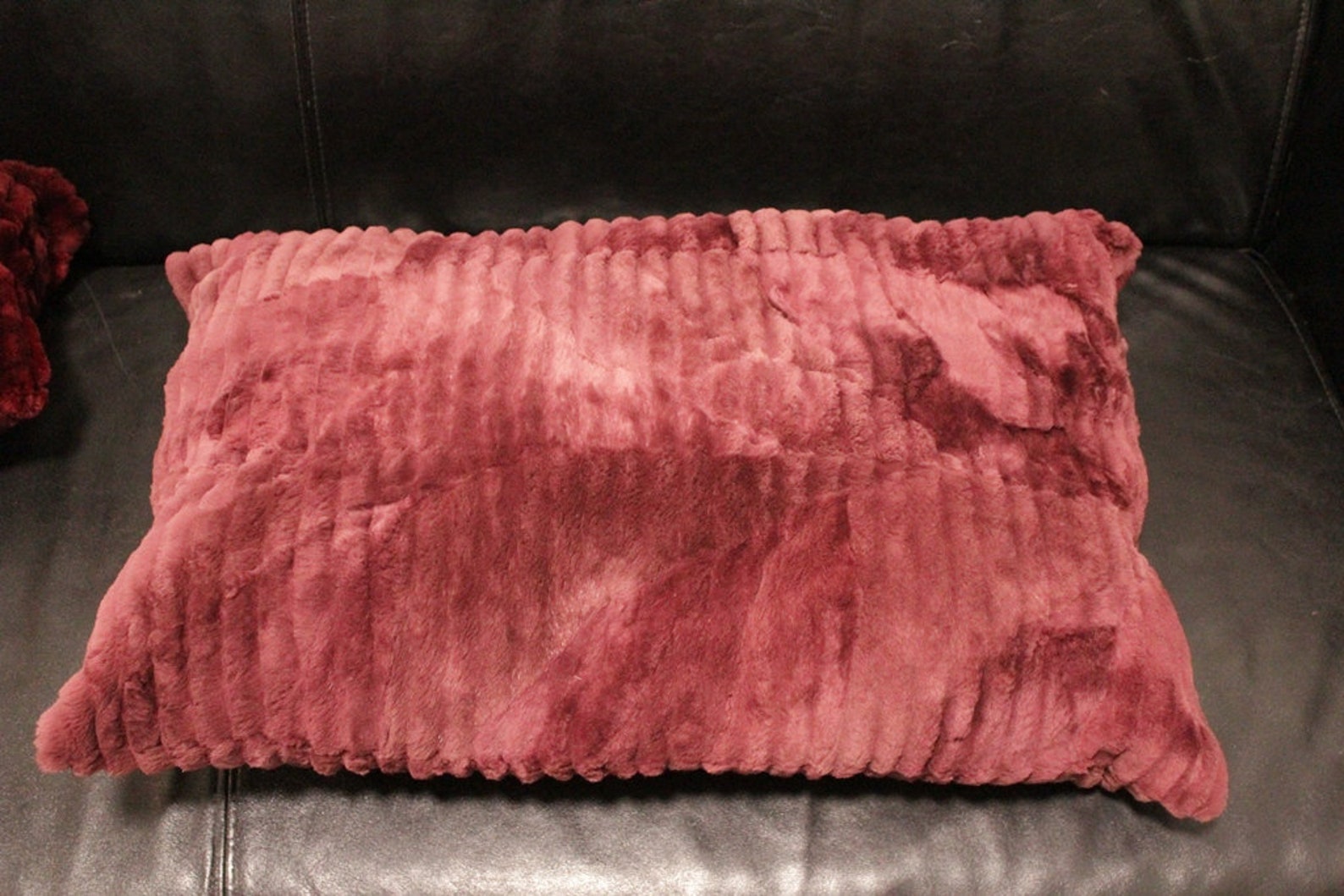 Bordeaux and Dark Pink Fur Pillow Case Cover Extremely Warm and Soft