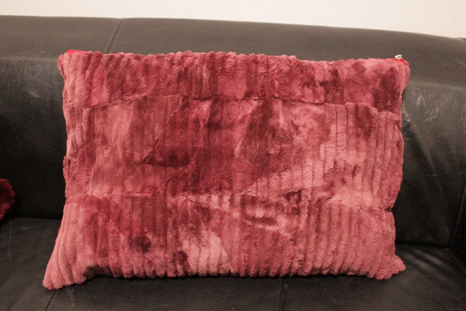 Bordeaux and Dark Pink Fur Pillow Case Cover Extremely Warm and Soft