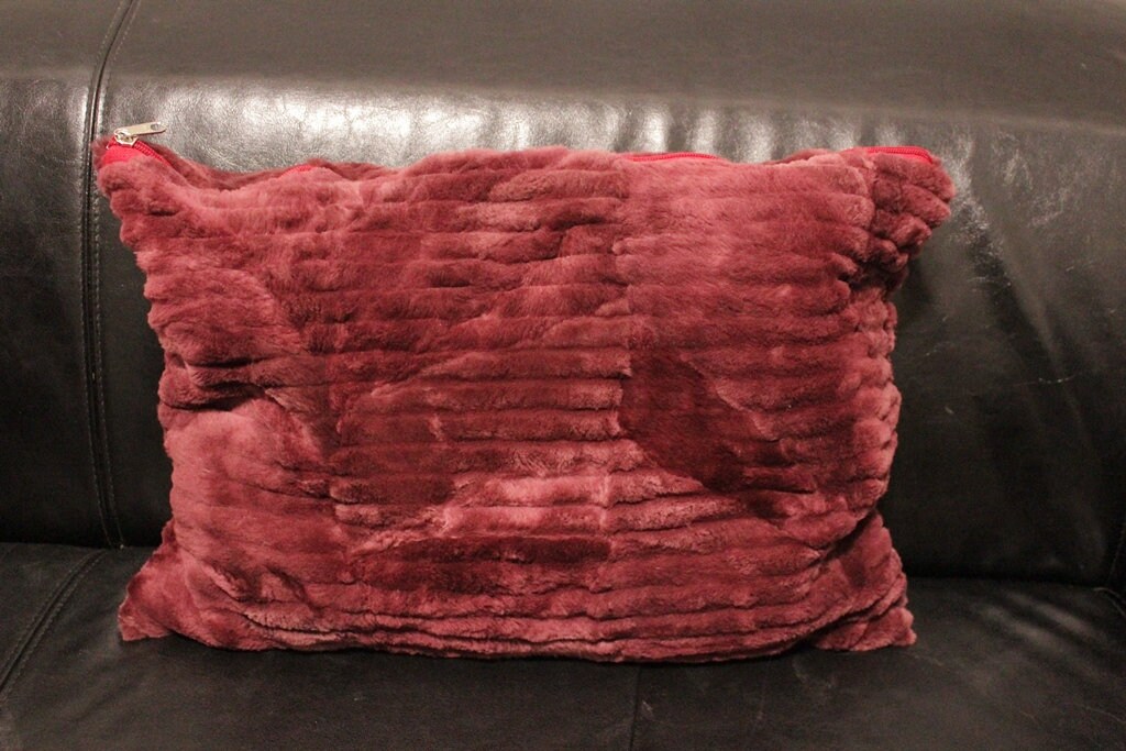 Bordeaux and Dark Pink Fur Pillow Case Cover Extremely Warm and Soft