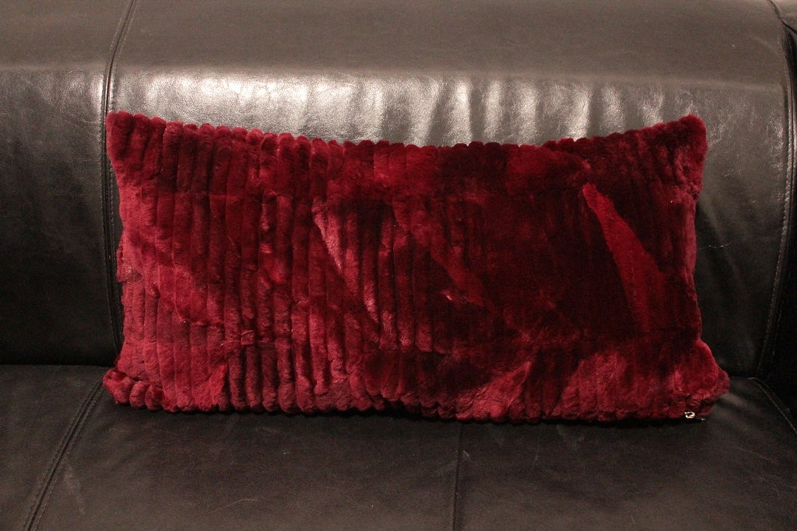 Bordeaux and Dark Pink Fur Pillow Case Cover Extremely Warm and Soft