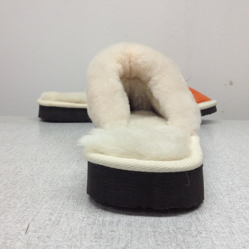 Sheepskin Slippers Orange kids natural sheepskin slippers fur w Soft Italian Leather and light pink Dyed Real Sheeskin Fur ontop