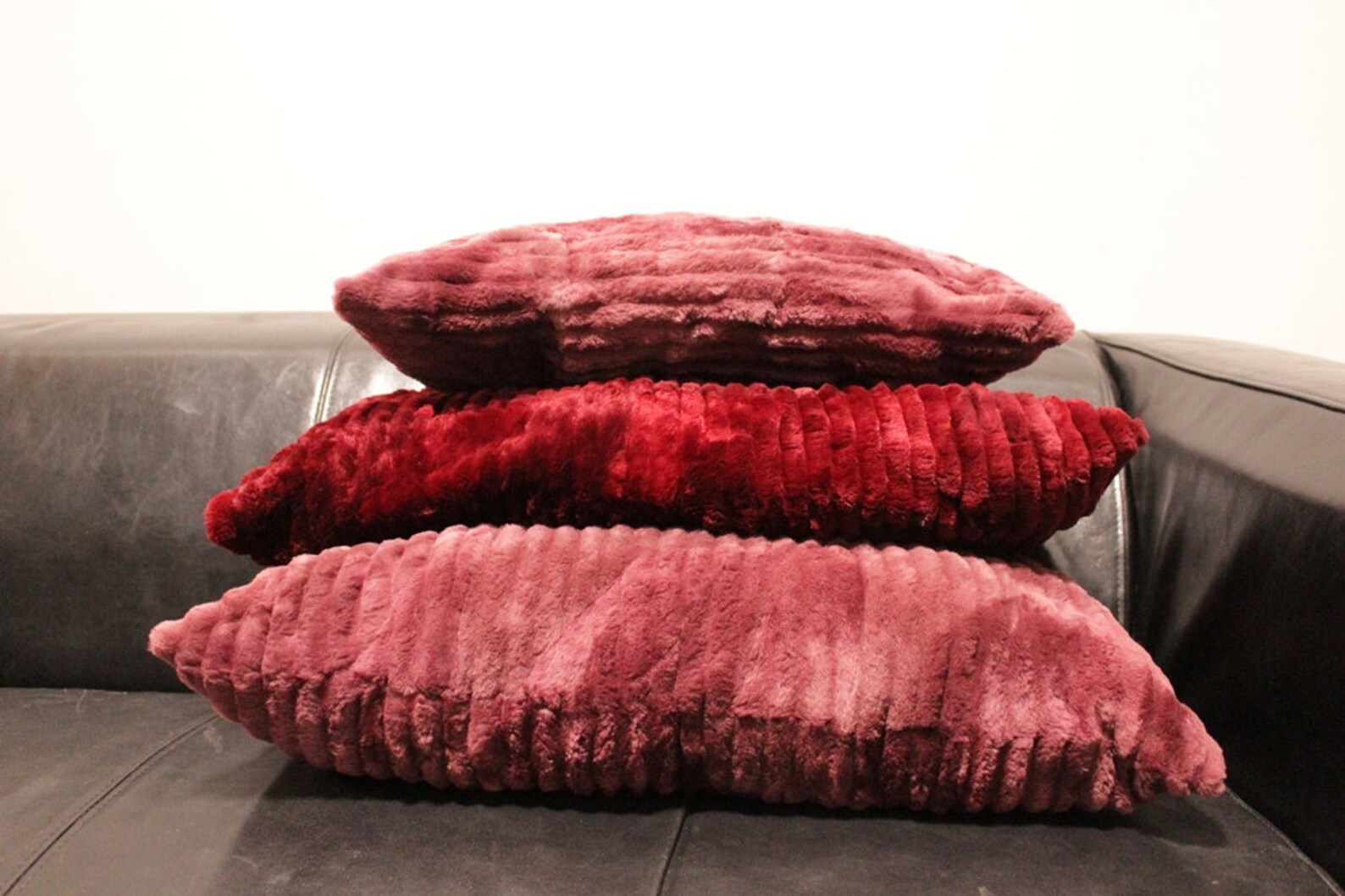 Bordeaux and Dark Pink Fur Pillow Case Cover Extremely Warm and Soft