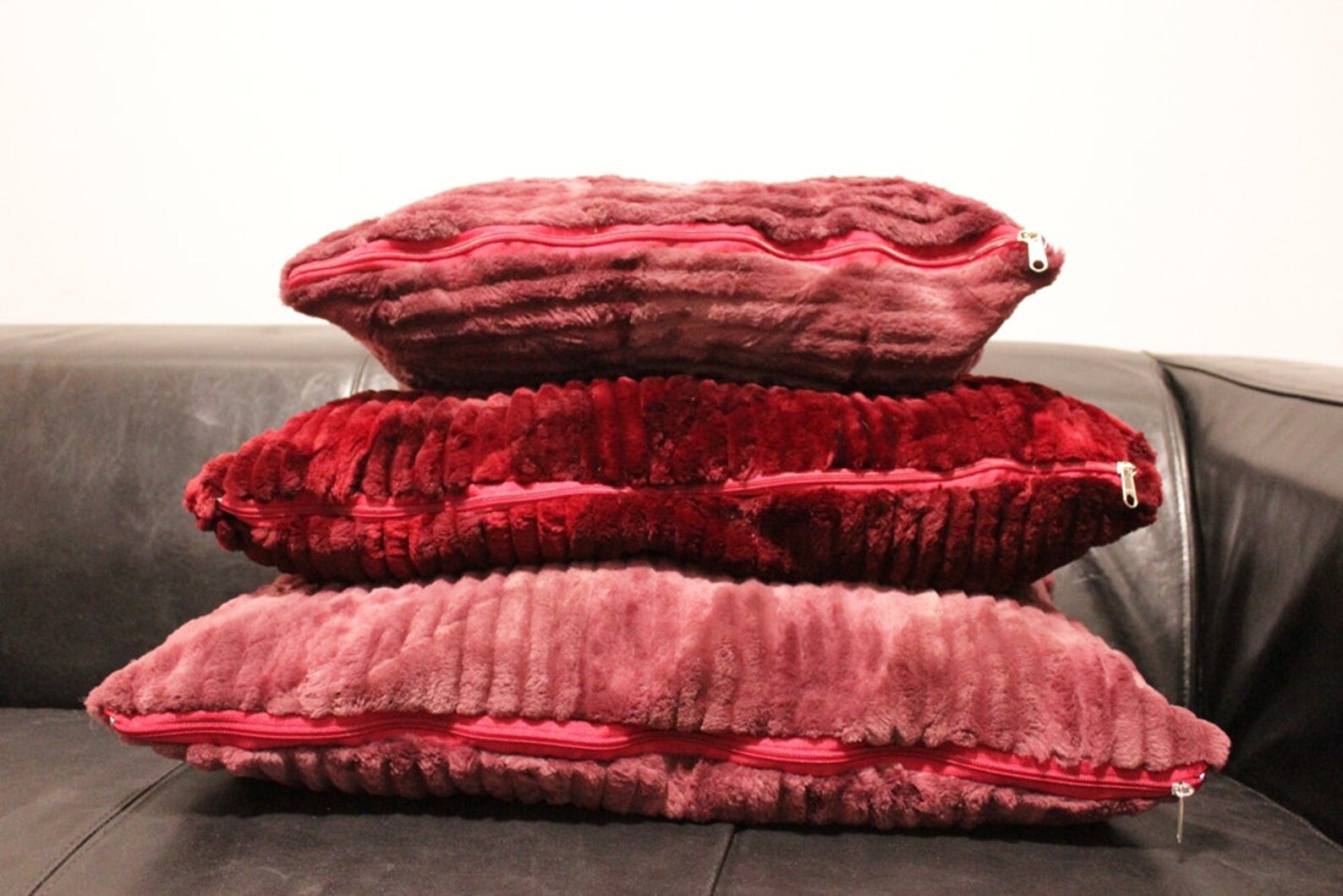 Bordeaux and Dark Pink Fur Pillow Case Cover Extremely Warm and Soft